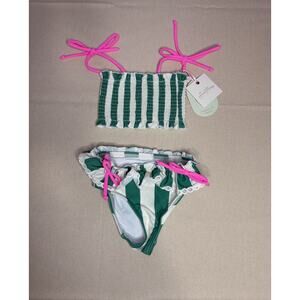 Sweet Honey Infant 2 Piece Swimsuit/Bikini Green/White Striped Size 6M NWT